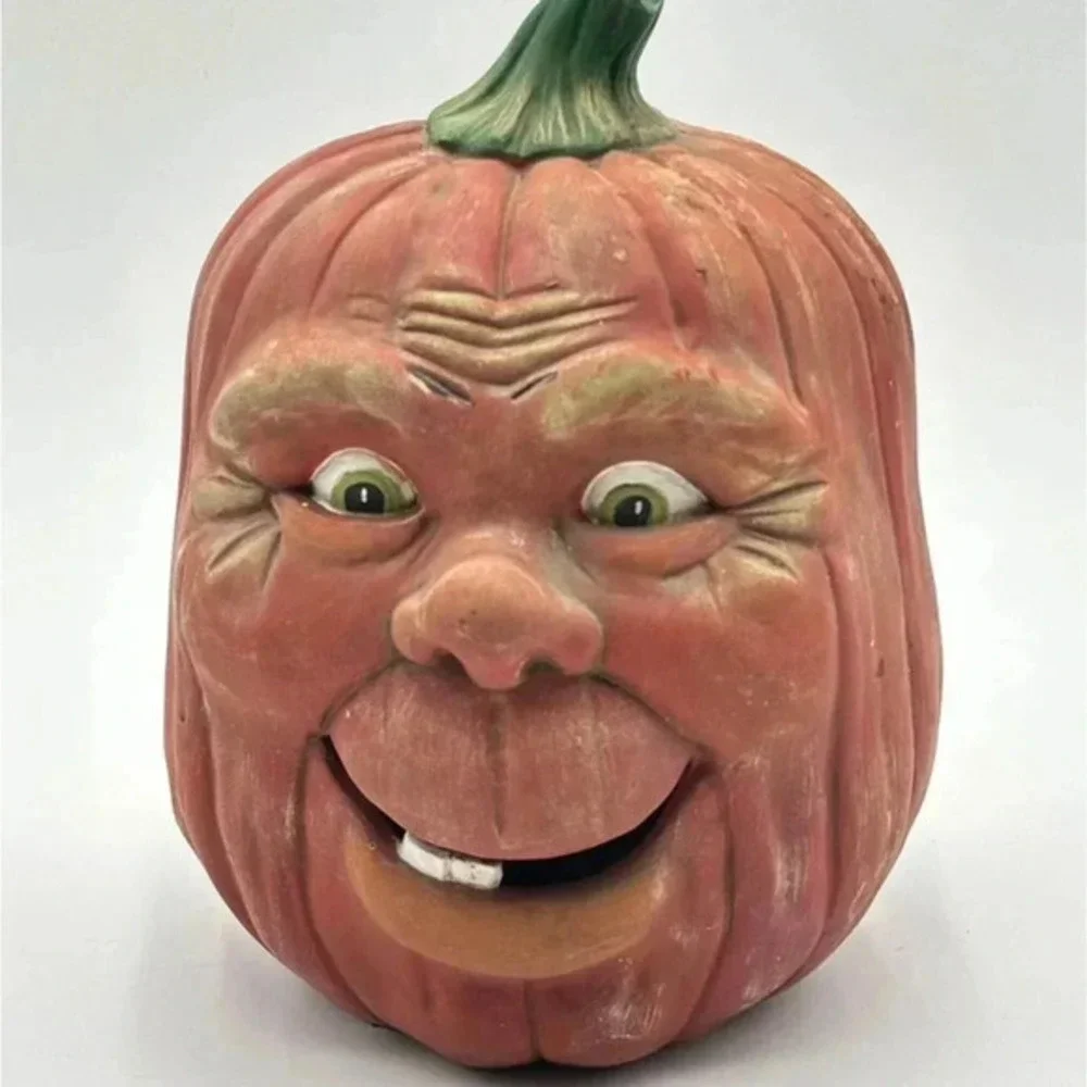 VTG 89'Scioto Mold Ceramic Halloween Face Orange Pumpkin Jack O Lantern NO LIGHT